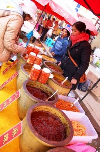 Shaxi Friday Market: A selection of chili sauces
